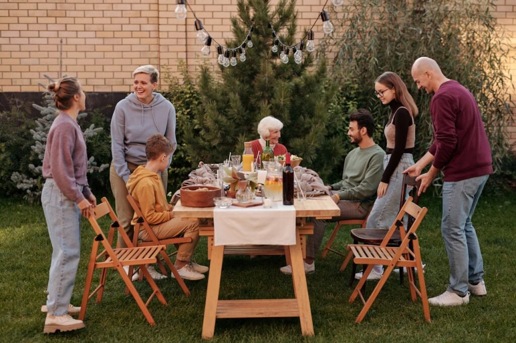 Family having picnic on terrace