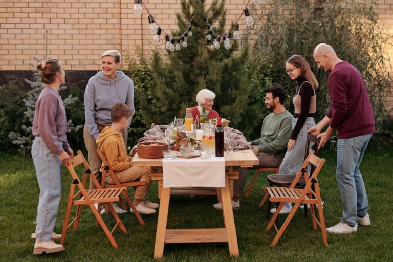 Family having picnic on terrace