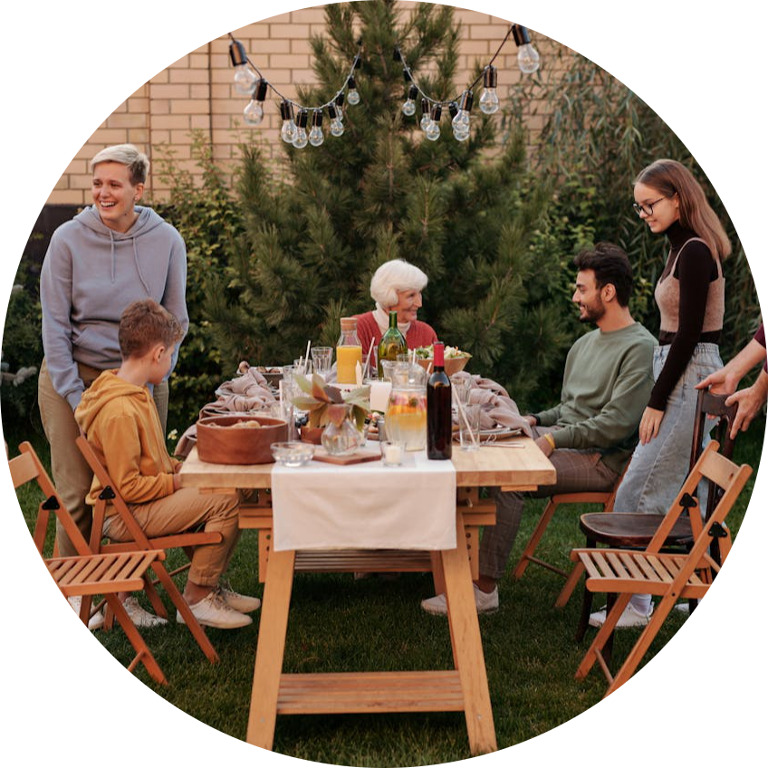 Family having picnic on terrace